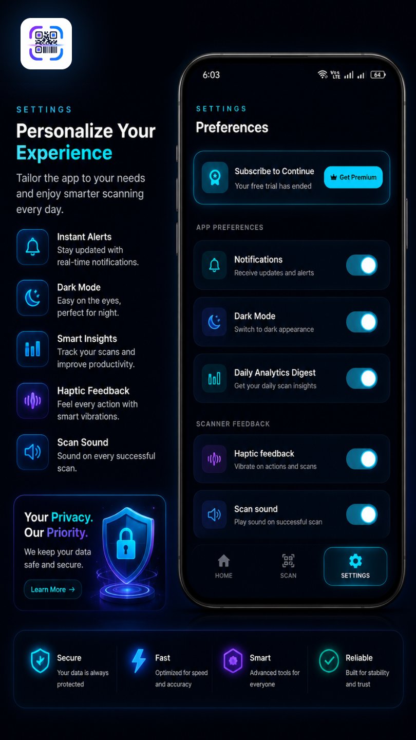 QR All In One Mobile App - Scan History log layout with filter options