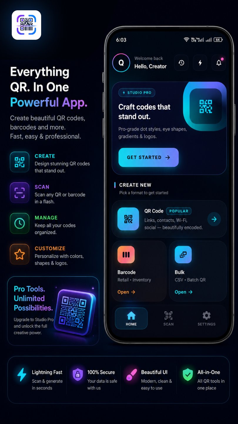 QR All In One Mobile App - Configuration Dashboard showing customization items